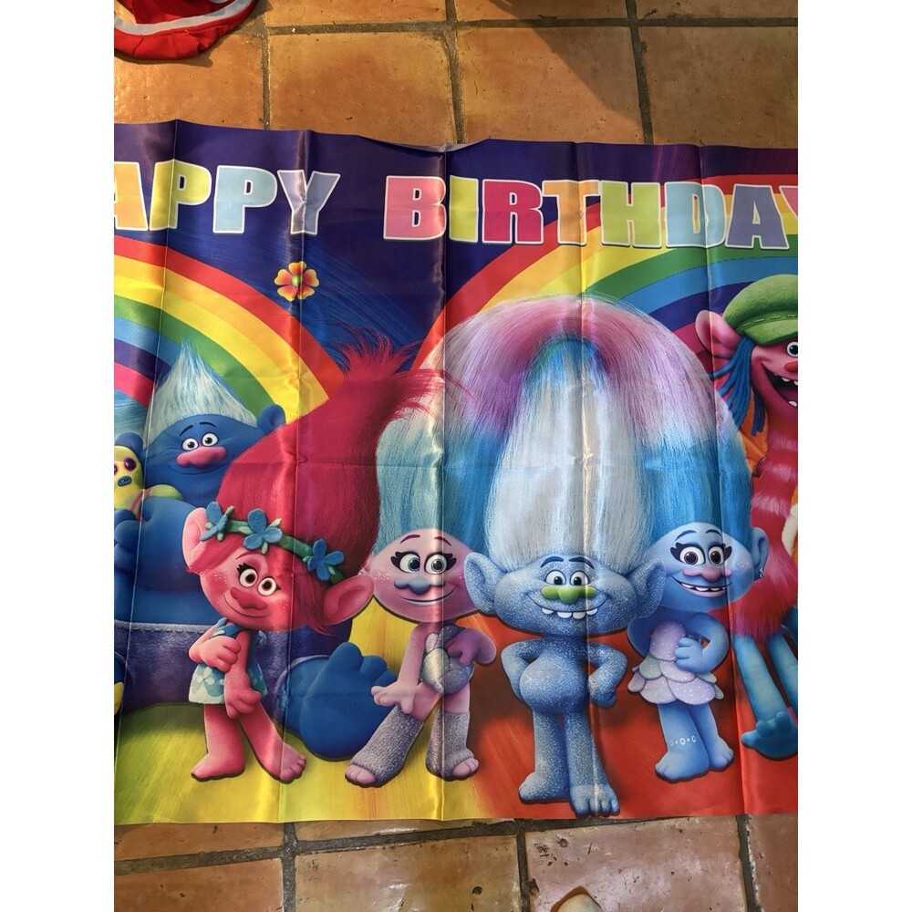 Trolls Party Banner Photo Backdrop Happy Birthday Decoration 3x5 feet